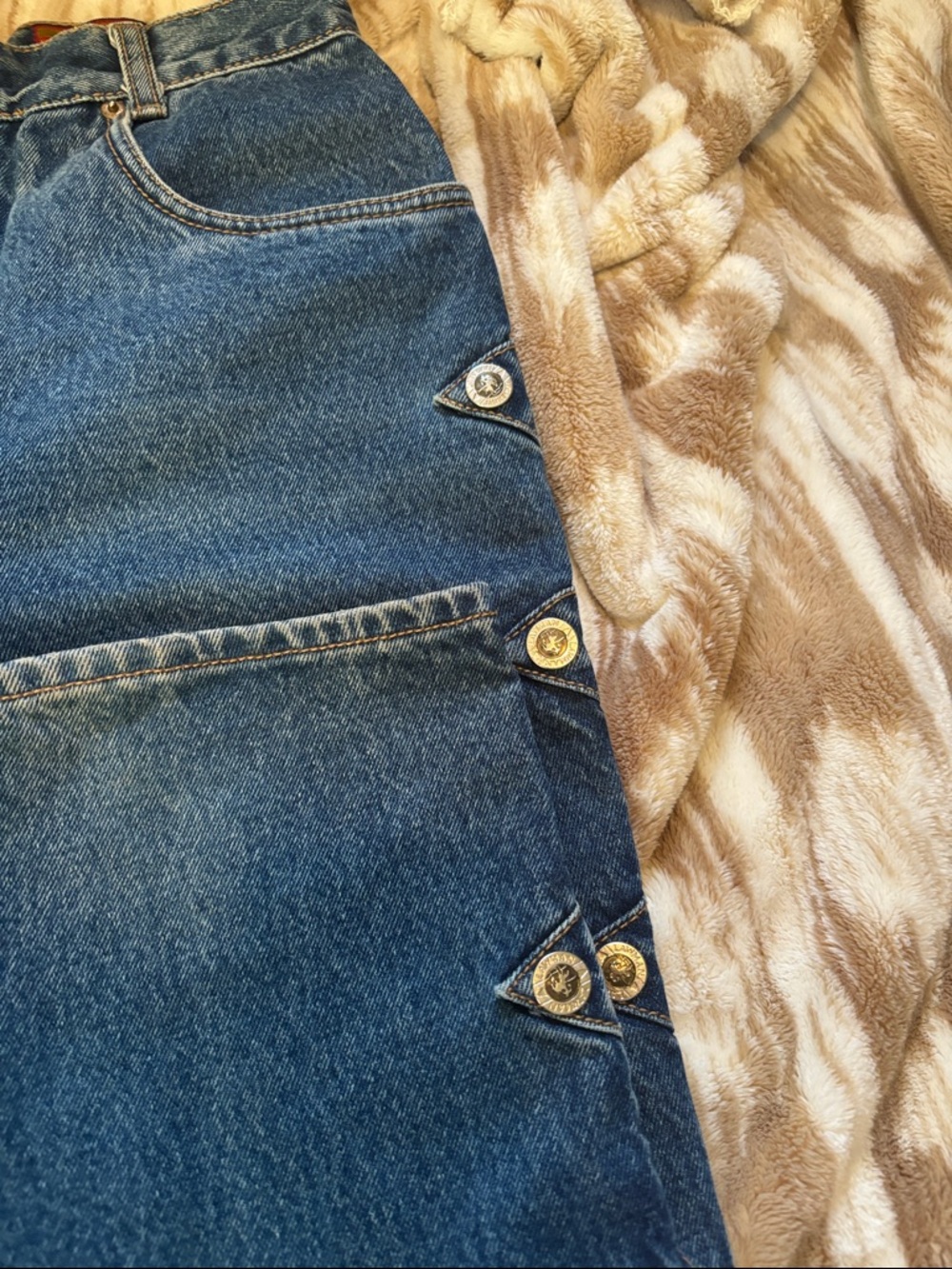 Vintage Lawmen Blue Denim Jeans with Button-Accent Side | Vintage-Inspired - Picture 3 of 5